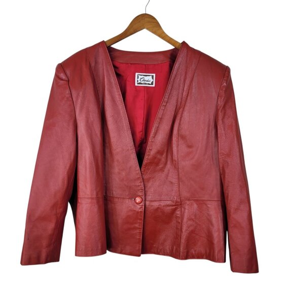 Vintage Leather Bomber Jacket Plus Size 3X 4X Coat Red Waist Length  80s 90s - Picture 1 of 8